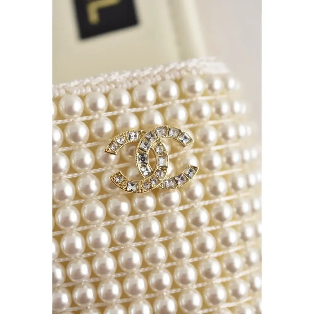 Chanel 25P Ivory White Pearl Embroidery CC Logo Slide Slip Sandal Mule Flat 36.5